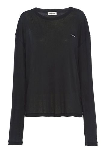 Miu Miu T-shirt a maniche lunghe con applicazione - Nero