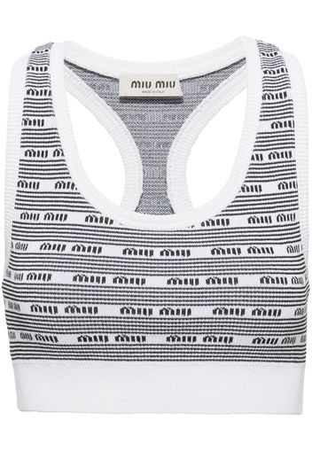 Miu Miu logo-print knitted top - Bianco