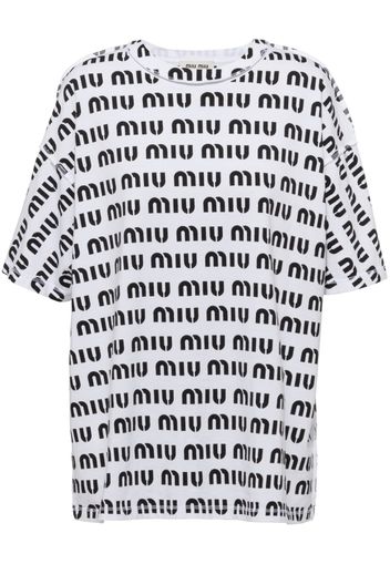 Miu Miu logo-print cotton T-shirt - Bianco