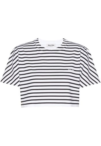 Miu Miu logo-print striped cropped T-shirt - Bianco