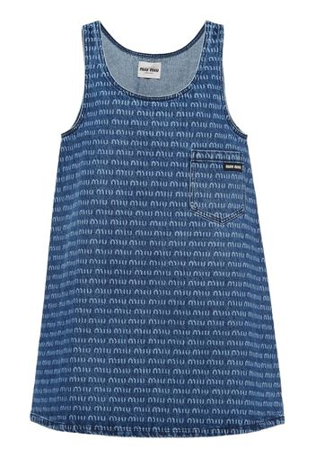 Miu Miu logo-print denim mini dress - F0008 NAVY