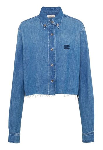 Miu Miu embroidered-logo denim shirt - Blu