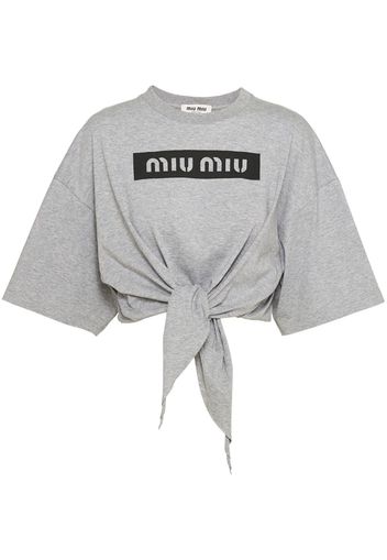 Miu Miu logo-print cropped T-shirt - Grigio