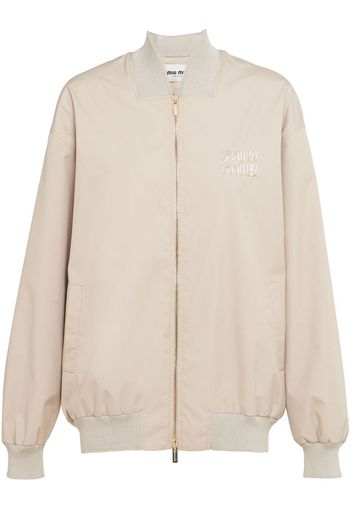 Miu Miu logo-embroidered bomber jacket - Toni neutri