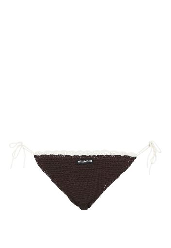 Miu Miu crochet-knit embroidered-logo bikini bottoms - Nero