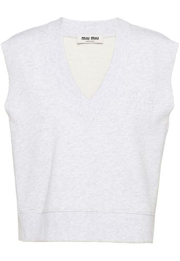 Miu Miu embroidered-logo V-neck sleeveless sweatshirt - Bianco