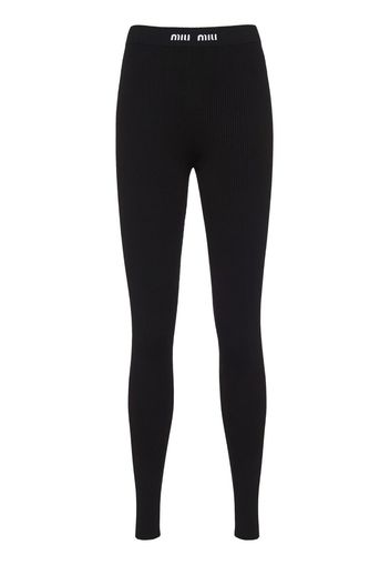 Miu Miu logo-band ribbed leggings - Nero