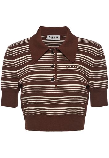 Miu Miu stripe-print cropped polo shirt - Marrone