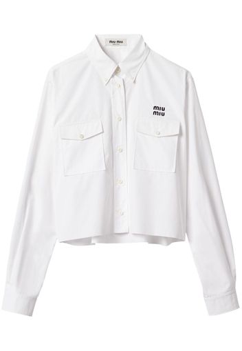 Miu Miu logo-embroidered cropped poplin shirt - Bianco