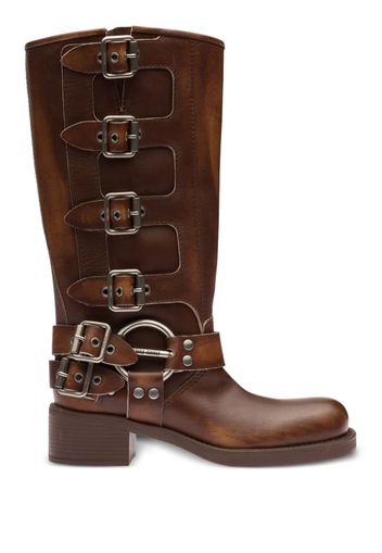 Miu Miu buckle-detail leather boots - Marrone