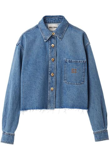 Miu Miu logo-embroidered cropped denim shirt - Blu