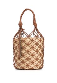 netted straw bucket bag