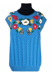 Miu Miu floral-embroidered chunky-knit jumper - Blu