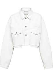 Miu Miu embroidered-logo cropped denim jacket - Bianco