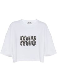 Miu Miu crystal-embellished cotton T-Shirt - Bianco