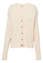 Miu Miu embroidered-logo V-neck cardigan - Toni neutri