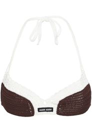 Miu Miu crochet-knit logo-patch bra - Marrone