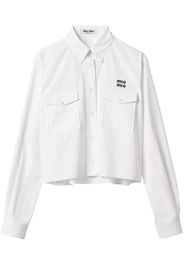 Miu Miu logo-embroidered cropped poplin shirt - Bianco