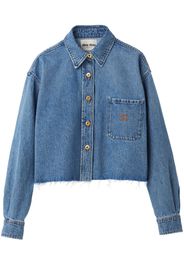 Miu Miu logo-embroidered cropped denim shirt - Blu