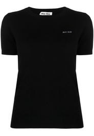Miu Miu logo-intarsia knitted cashmere top - Nero