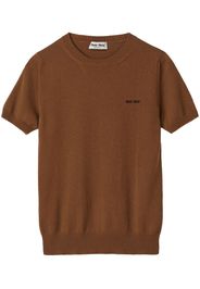 Miu Miu logo-intarsia cashmere top - Marrone