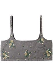 Miu Miu Top corto con decorazione a fiori - Grigio