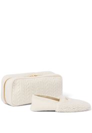 Miu Miu logo-lettering shearling slippers and case set - Bianco