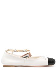 Miu Miu bow-detail leather ballerina shoes - Bianco