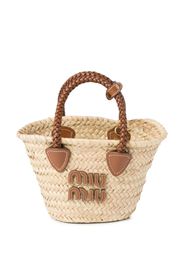 Miu Miu logo-appliqué woven tote bag - Toni neutri
