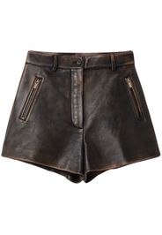Miu Miu distressed leather mini shorts - Marrone