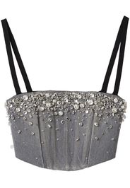 Miu Miu crystal-embellished denim cropped top - Grigio