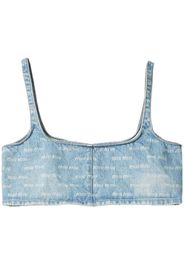 Miu Miu logo-print denim crop top - Blu