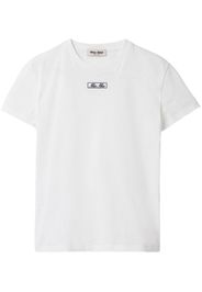 Miu Miu logo-embroidered cotton T-shirt - Bianco
