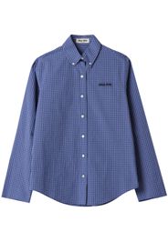 Miu Miu logo-embroidered checked shirt - Blu