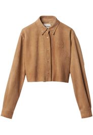 Miu Miu suede cropped shirt - Marrone