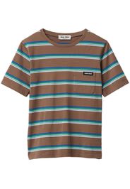 Miu Miu logo-patch striped T-shirt - Marrone