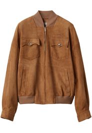 Miu Miu logo-lettering suede jacket - Marrone