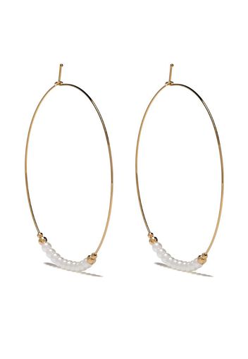 14kt yellow gold pearl hoop earrings