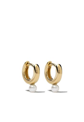 14kt yellow gold pearl huggie earrings