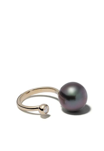 14kt yellow gold black Tahitian pearl and diamond ring