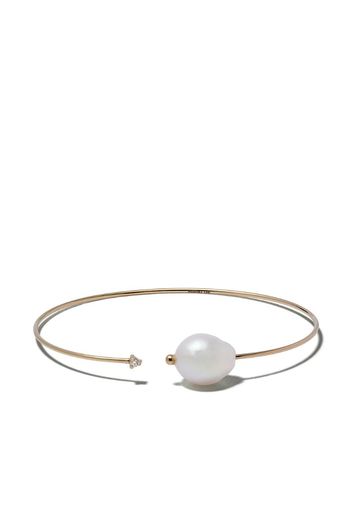 14kt yellow gold pearl and diamond open bracelet