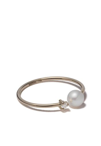 14kt yellow gold pearl and diamond open ring