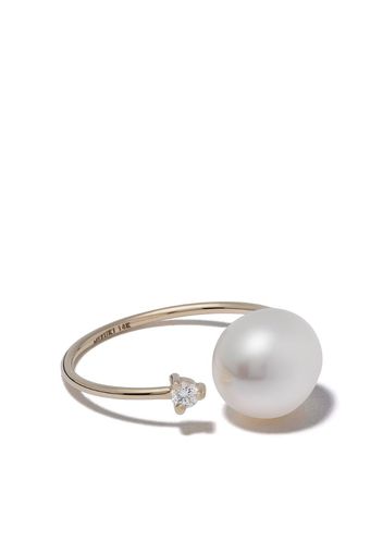 14kt yellow gold pearl and diamond open ring