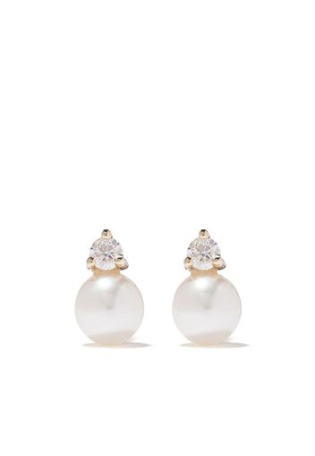 14kt gold diamond pearl stud earrings