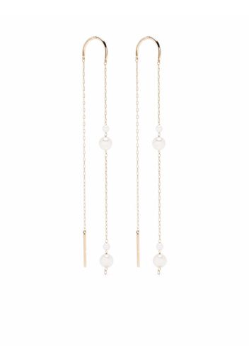 Mizuki 14kt yellow gold Kissing double pearl long threader earrings - Oro