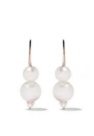 14kt gold diamond double pearl earrings