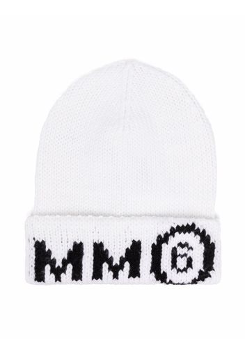 MM6 KIDS logo intarsia knitted beanie - Bianco