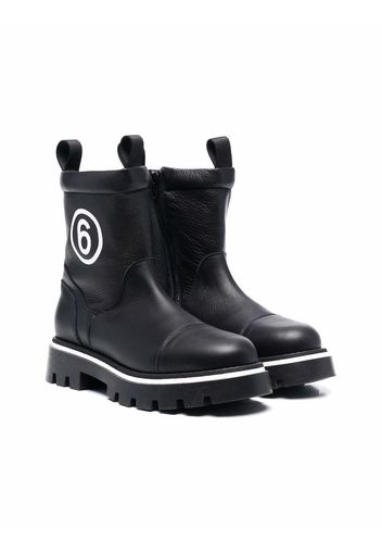 MM6 KIDS TEEN logo-print chunky leather boots - Nero