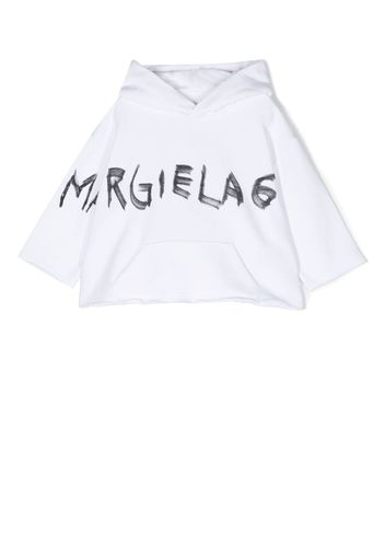 MM6 Maison Margiela Kids logo-print cropped hoodie - Bianco