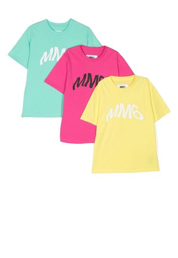 MM6 Maison Margiela Kids three-pack logo-print cotton T-shirts - Rosa